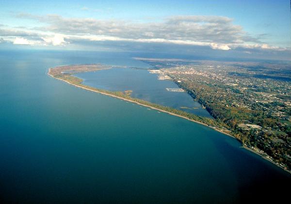 aerial view of Presque Isle on Lake Erie